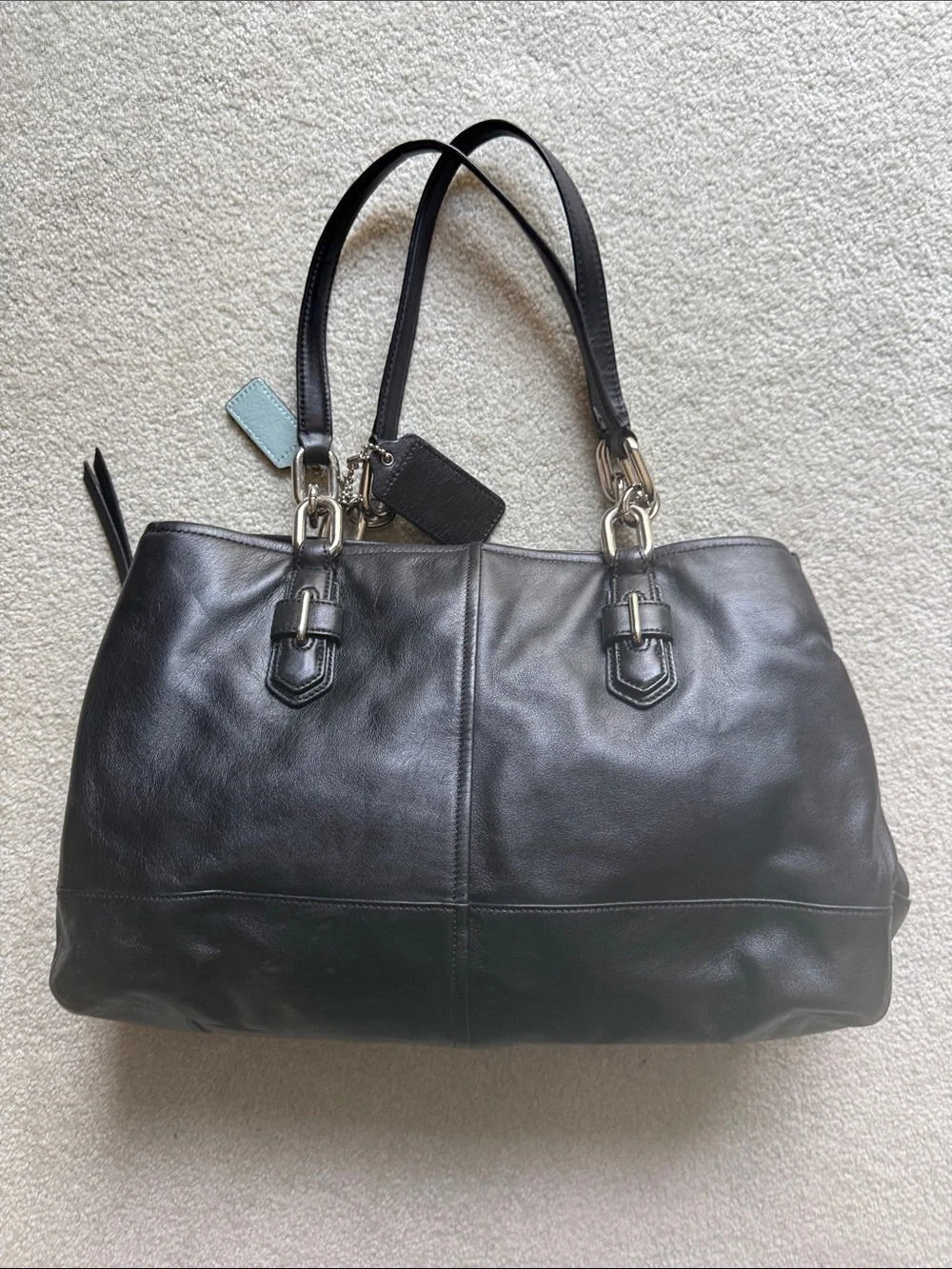 Authentic Coach Chelsea-Jayden Carryall Black Leather Zip Snap Closure w/Creed